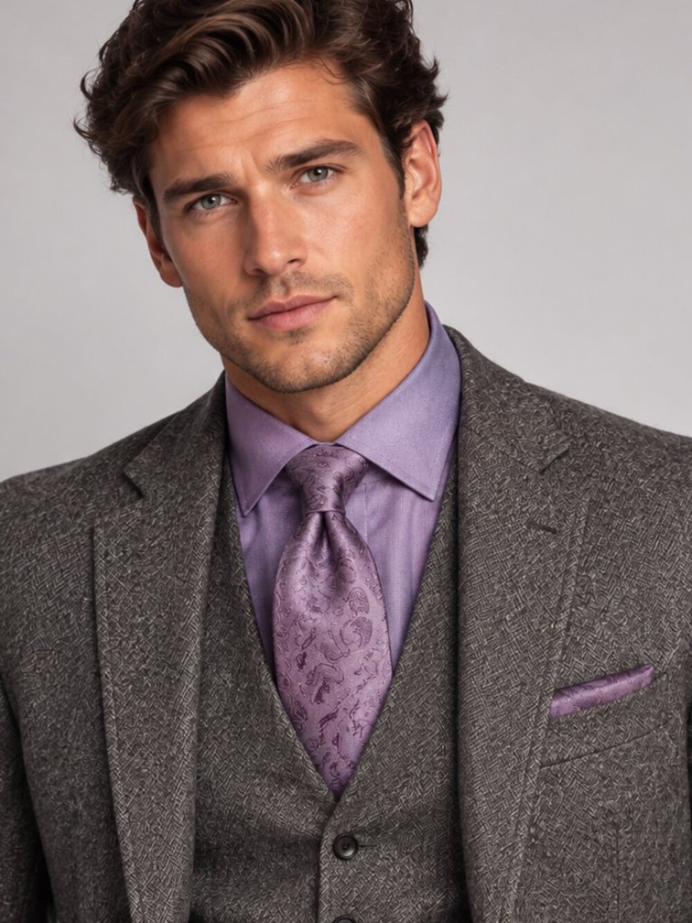 Polished! XMI Purple Paisley 100% Silk Men’s Tie – Tonal Lavender Jacquard